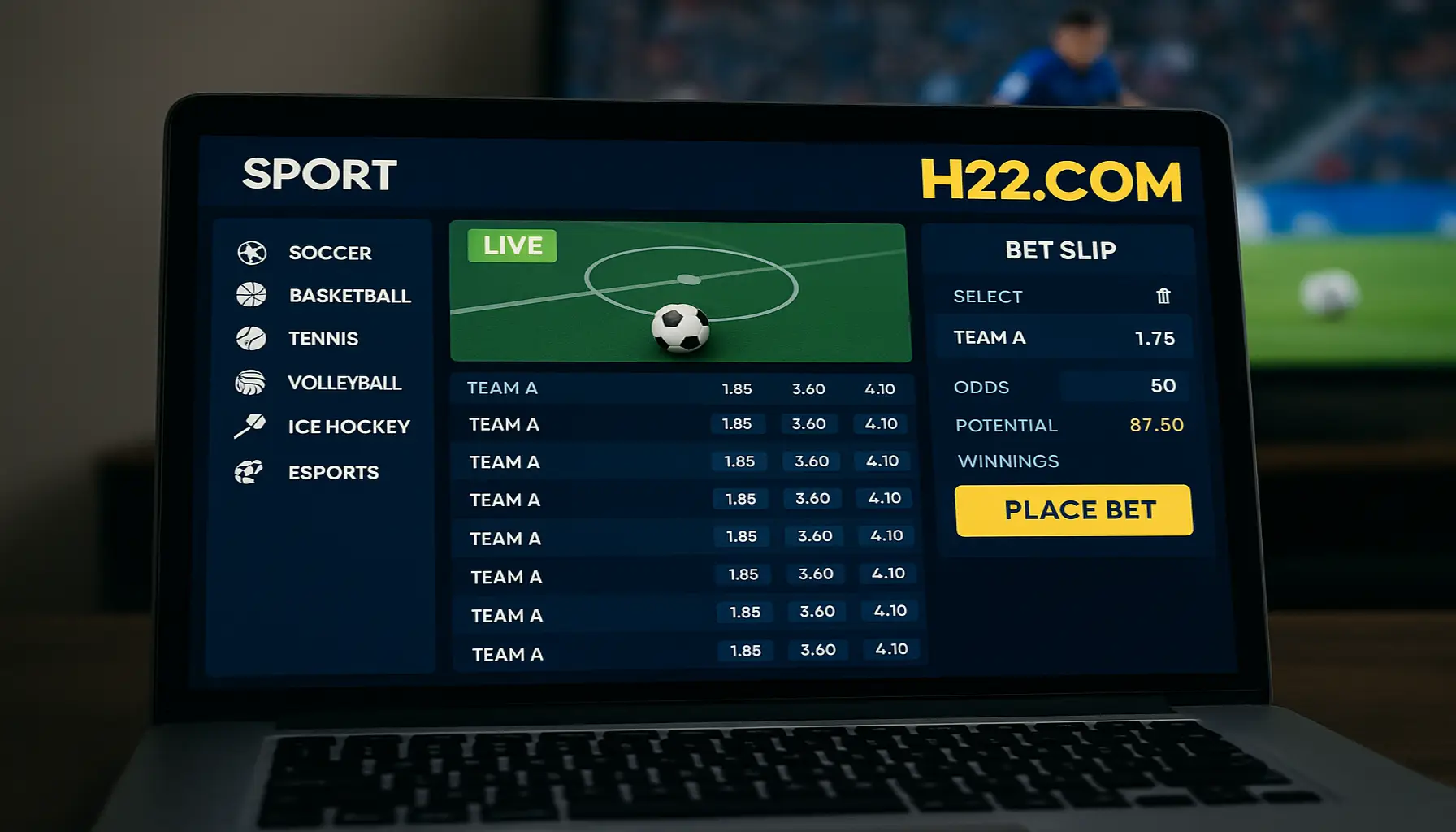 Apostas esportivas no cassino online H22.COM
